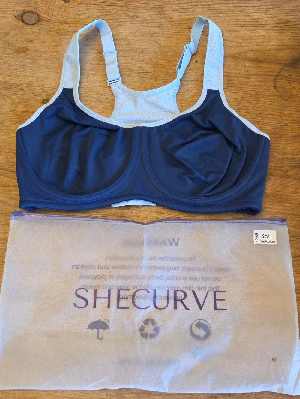 SheCurve Navy and Light Blue Support Underwire Sports Bra - 36E